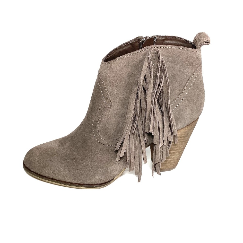 Steve Madden Ponncho Women's Ankle Boots Fringe Western Taupe Suede Sz 7M EUC
